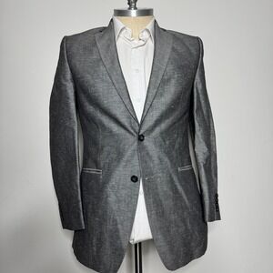 Calvin‎ Klein Men's Blazer Sport Coat Gray Linen Blend 2-Button Dual Vent 42L